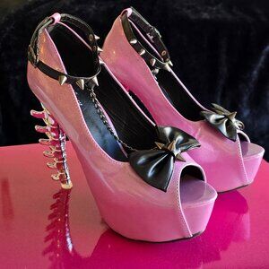 Pink glittery spiked skeleton stiletto heels US size 7